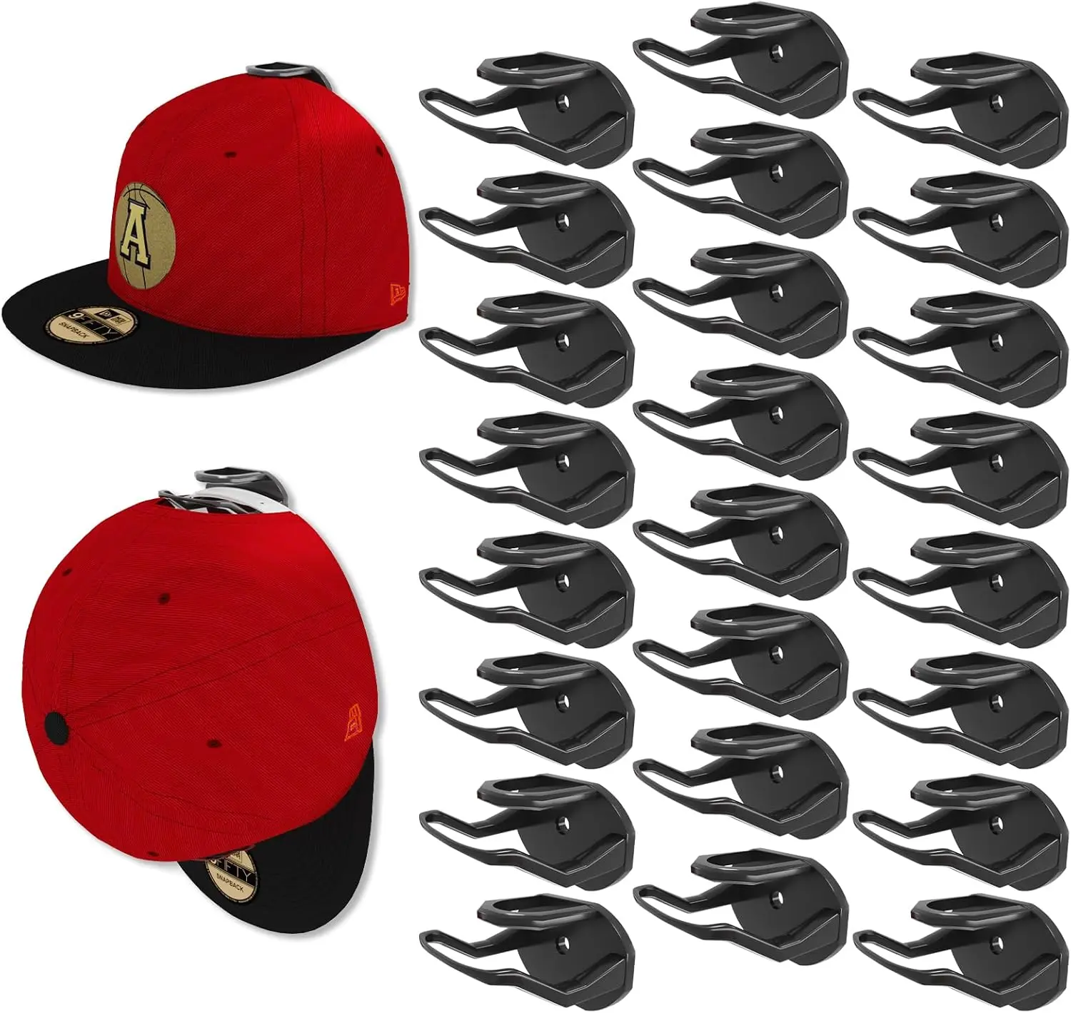 24 Pack Adhesive Hat Hooks for Wall, Strong Hat Rack for Baseball Caps Organizer Hangable, Hold Hanger for Wall, Door, Closet, No Drilling, Decor