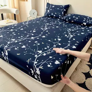 3pcss Soft Skin-Friendly Breathable Bedding, Navy Butterfly Branch Sprite Branch Bed Sheet And Pillowcase 3pcs Set |   2pcs Pillowcases And 1pc Fitted Sheet |   Dorm Bed, Single Bed, Double Bed, Full Size Bed, Extra Large Bed, Queen Bed summervibes