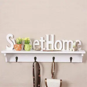Sweet Home Wall Mount Key Rack Decorative Key Holder with 4 Hooks for Home & Office Hanging White Holder and Shelf