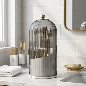 360° Rotating Toothbrush Holder with Clear Dustproof Lid – Bathroom Vanity Organizer, Space Saving Countertop Storage for Electric & Manual Toothbrushes, Toothpaste, Anti-Dust, Non-Slip Base