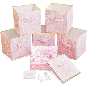 Storage Cubes Organizer - 11 inch Foldable Bins, Fabric Dual Handles Storage Box, Closet Shelf Baskets, Nursery Bins for Home&Office 6-Pack (Pink)
