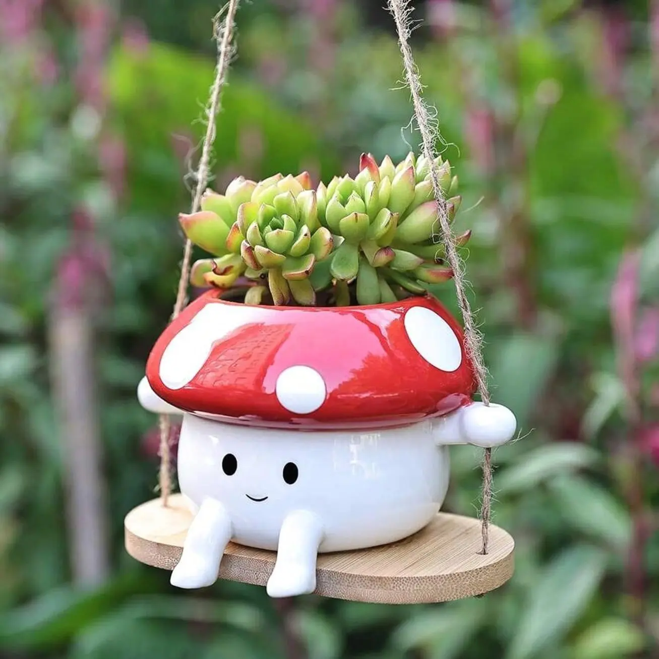 Fun Mushroom Swing Face Planter Pot Swing Mushroom Design Desktop Resin Vase For Mother's Day Gift Holiday Ideal Gift