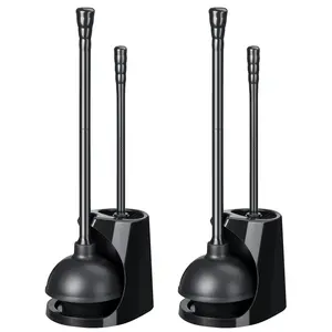 Qaestfy 2-in-1 Toilet Plunger & Brush Set - 21.6" Suction Plunger & 15.7" Stiff Bristle Brush - Durable Space-Saving Holder - Pack of 2 - Ideal for Bathroom Cleaning & Gift