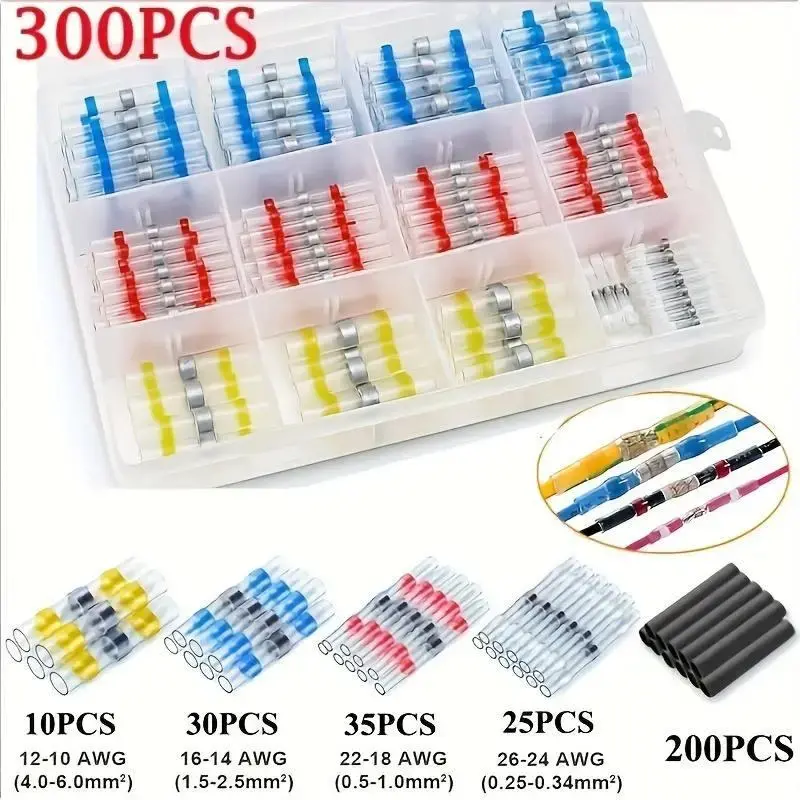300PCS Solder Seal Wire Connectors Waterproof Heat Shrink Butt Connectors-Self Solder for Marine,Aircraft,Boat,Truck,Stereo,Joint Waterproof Protective Connectors