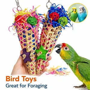 2PCS Foraging Toys Parakeet Chewing Hanging Toy Shredded Paper Bird Cage Accessories for Conure Cockatiel Budgies Lovebird Parrotlet,bird cage toy,parrot,Parrot Foraging Shredder Toy Set