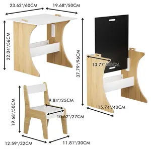 High end and high-quality Kids Table Set with One Chair, Multifunctional Wooden Children Study Table-Convertible Tabletop for Study, Drawing & Play, Natural,Safe, sturdy, comfortable, and stable