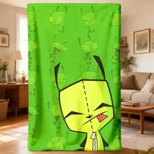 Invader Themed Alien Throw Blanket Soft Cozy Flannel Blanket Cute Green Character Blanket Aesthetic Room Decor Gift for Teens Kids Friends Sofa Bed Home All Season Comfort