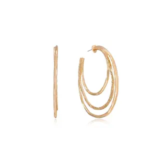 Ettika Handworked Hoop Earrings, Gold Finish, Durable Design, Ideal for Everyday Wear