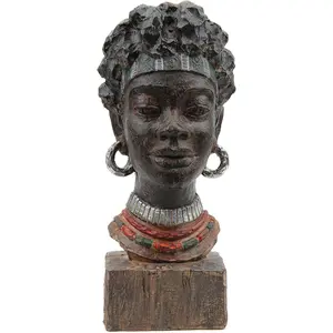 Leekung African Statues and Sculptures for Home Decor,African Figurines Head Statue Decorations for Home,African Art Sculptures Woman Statue Decor for Living Room Antique Woodstone Color