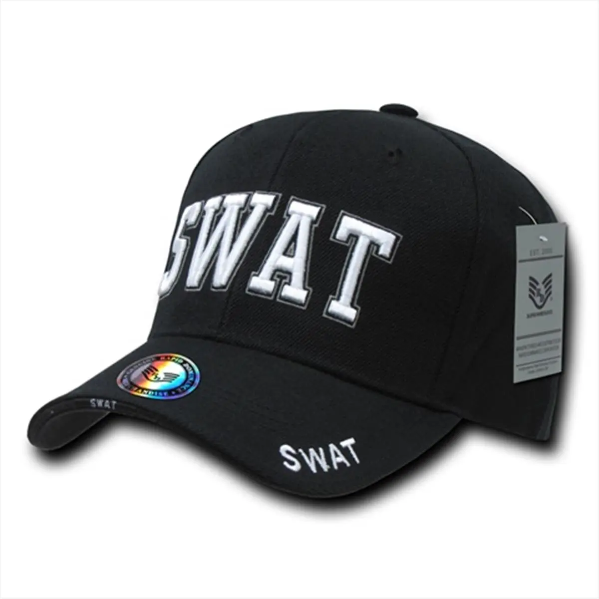 212 MAIN Acrylic Law Enforcement Cap - 3D Embroidery, Adjustable Hook & Loop Closure, Deluxe Sandwich Bill, Black, for SWAT Teams