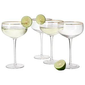 Gold Rim Glasses 7 oz, Set of 4 Gold Rim Classic Manhattan Glasses For Martini, Cocktails, Champagne, Wine - The Wine Savant (Ribbed)