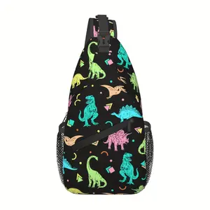 Crossbody Chest Bag Hiking Colorful Cartoon Style Dinosaur Shoulder Bag Folding Large Capacity Fashion Durable Can Be Used for Shopping, Work, Leisure Travel Beach Bag Fishing Backpack Travel Accessories Must Have Backpack for School Back to School