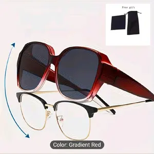 Gradient Red Over Prescription Sun Shades with Free Gift Case for Stylish Protection
