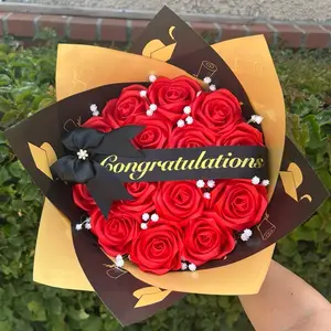 Congratulations Bouquet - 14 Red Roses with Black Bow, Graduation Themed Decorative Flower Gift for Celebrations