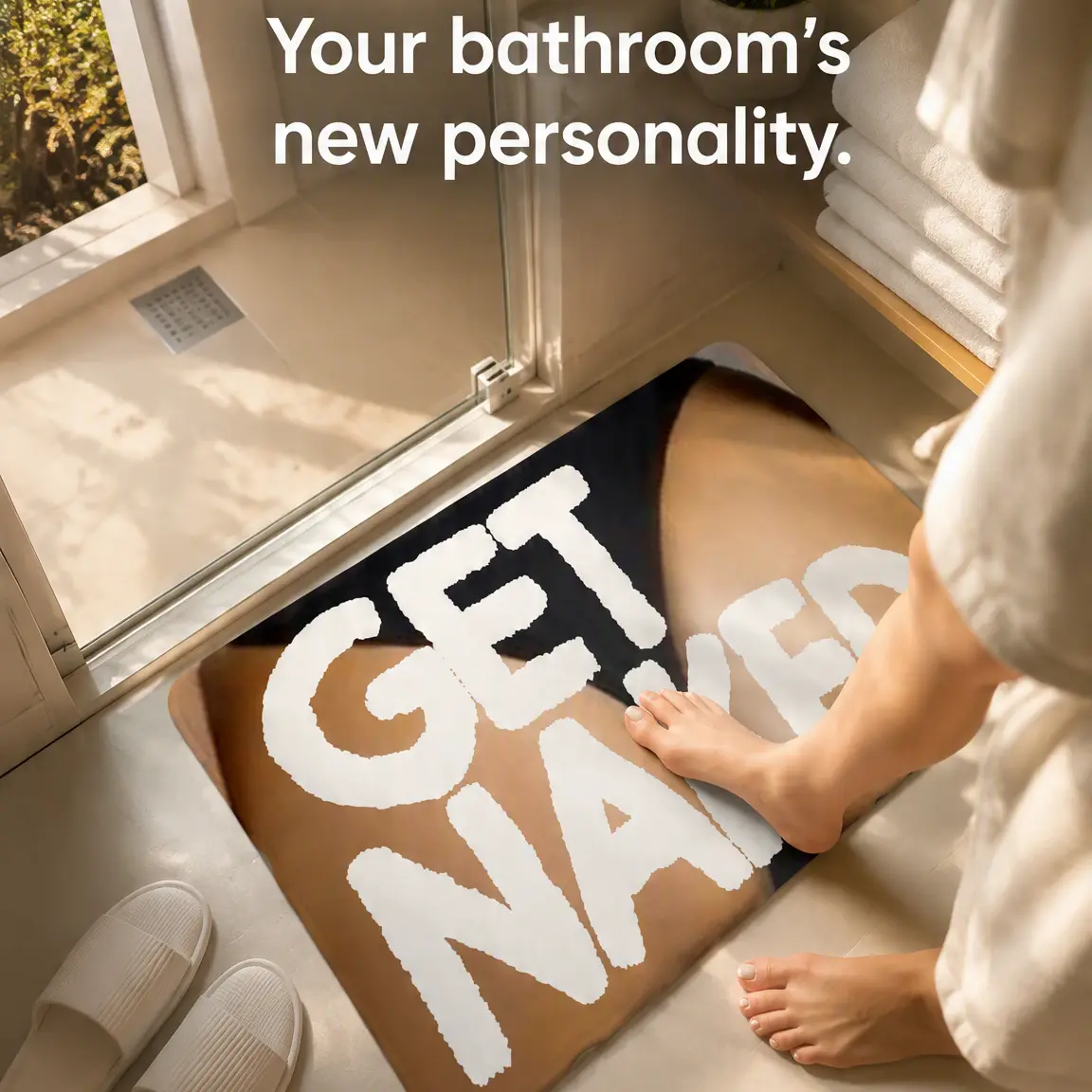 Funny Bold Get Naked Graphic Bath Mat Soft Thick Flannel Absorbent Shower Rug Non Slip Quick Dry Indoor Doormat Novelty Humor Home Decor Floor Mat Fun Gag Gift for Bathroom Bedroom Entry Housewarming Couple Party Decor