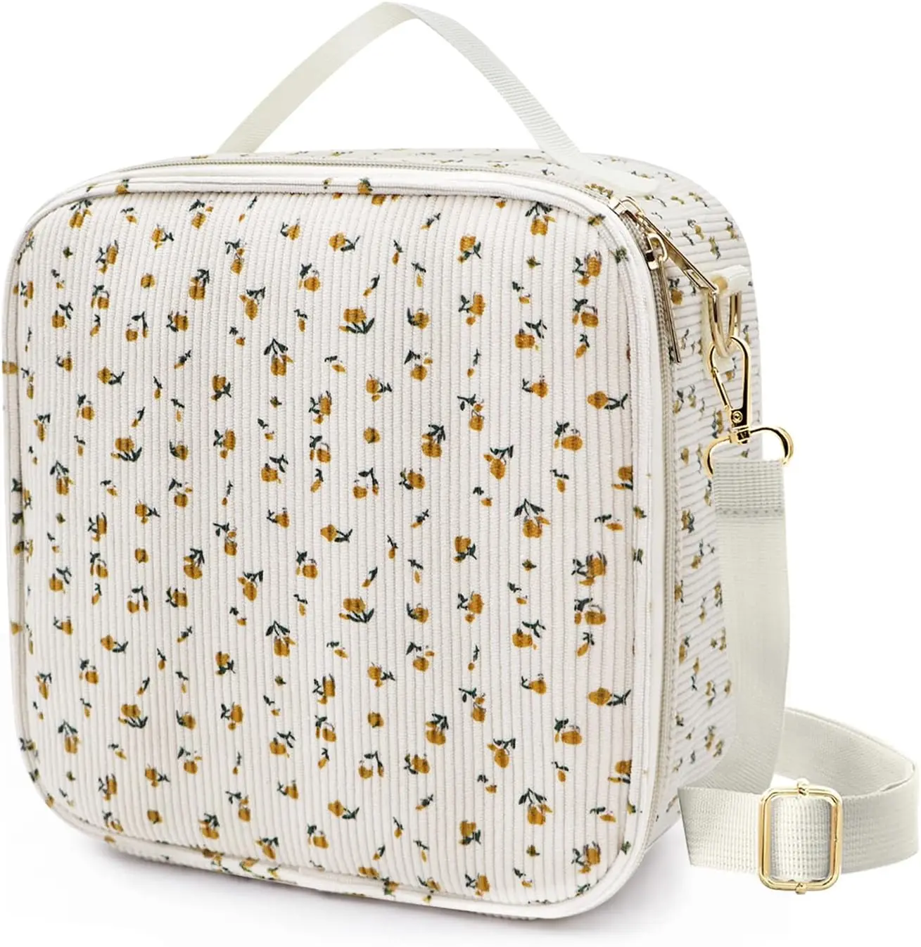 Lunch Bag for Women Cute Corduroy Lunch Tote Bags  Lunch Tote Handbags Leakproof Thermal Cooler Lunch Case Large Capacity Lunch Box for Girls School Travel Picnic (Small Flower)