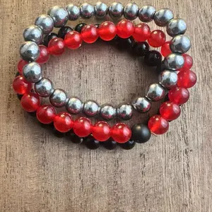 Red Quartz Black Jasper & Hematite Gemstone Bracelets for Adults 7 Inch Protection Against Negative Energy and Dangers Enhance Well-being