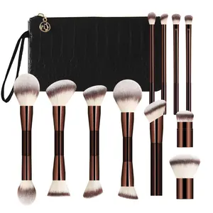 11-Piece Dual-Ended Makeup Brush Set with Crocodile Pattern Case, Soft Synthetic Bristles, Professional Face & Eye Brushes, Cruelty-Free, Cosmetics Brushes Set