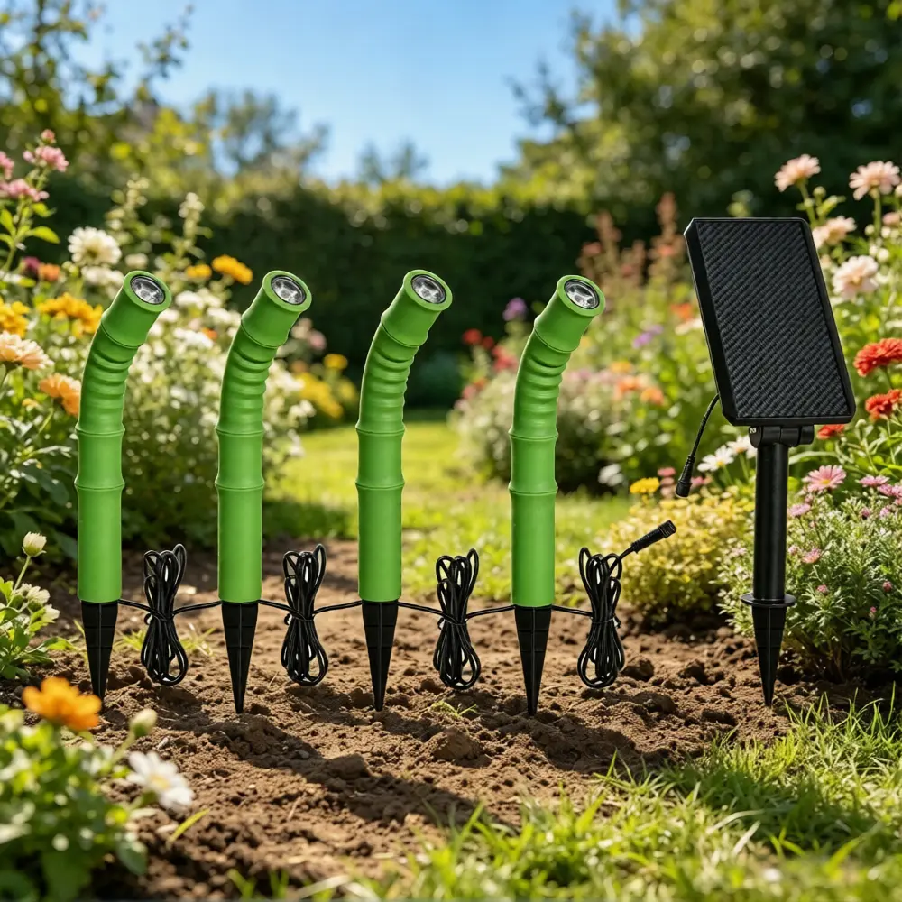 Solar Garden Light Outdoor, 4-piece set Solar Bamboo-Style Spotlight 2026 New Design, Ground-insert Lawn Light, IP65 Waterproof, Suitable for Decoration in Lawns, Flower Beds, Flower Pots, or Gravel Areas