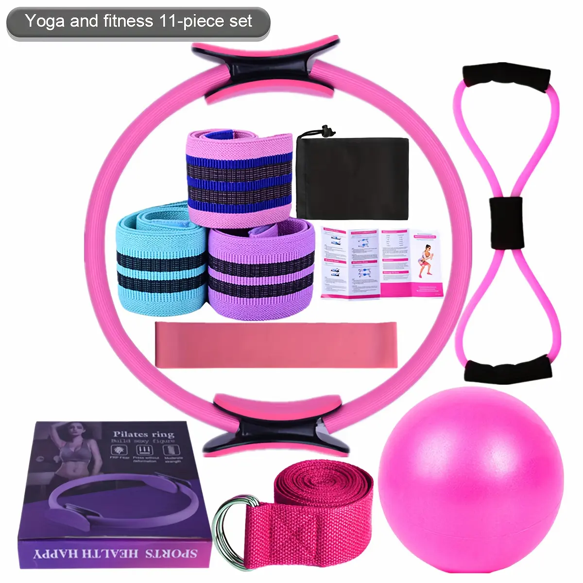 11pcs Yoga Fitness Set, Elastic Band, Resistance Band, Yoga Ball, Stretching Band, Pilates, Abdominal Band for Hip Exercise, Yoga Ball, Resistance Band, Yoga Ball for Stretching