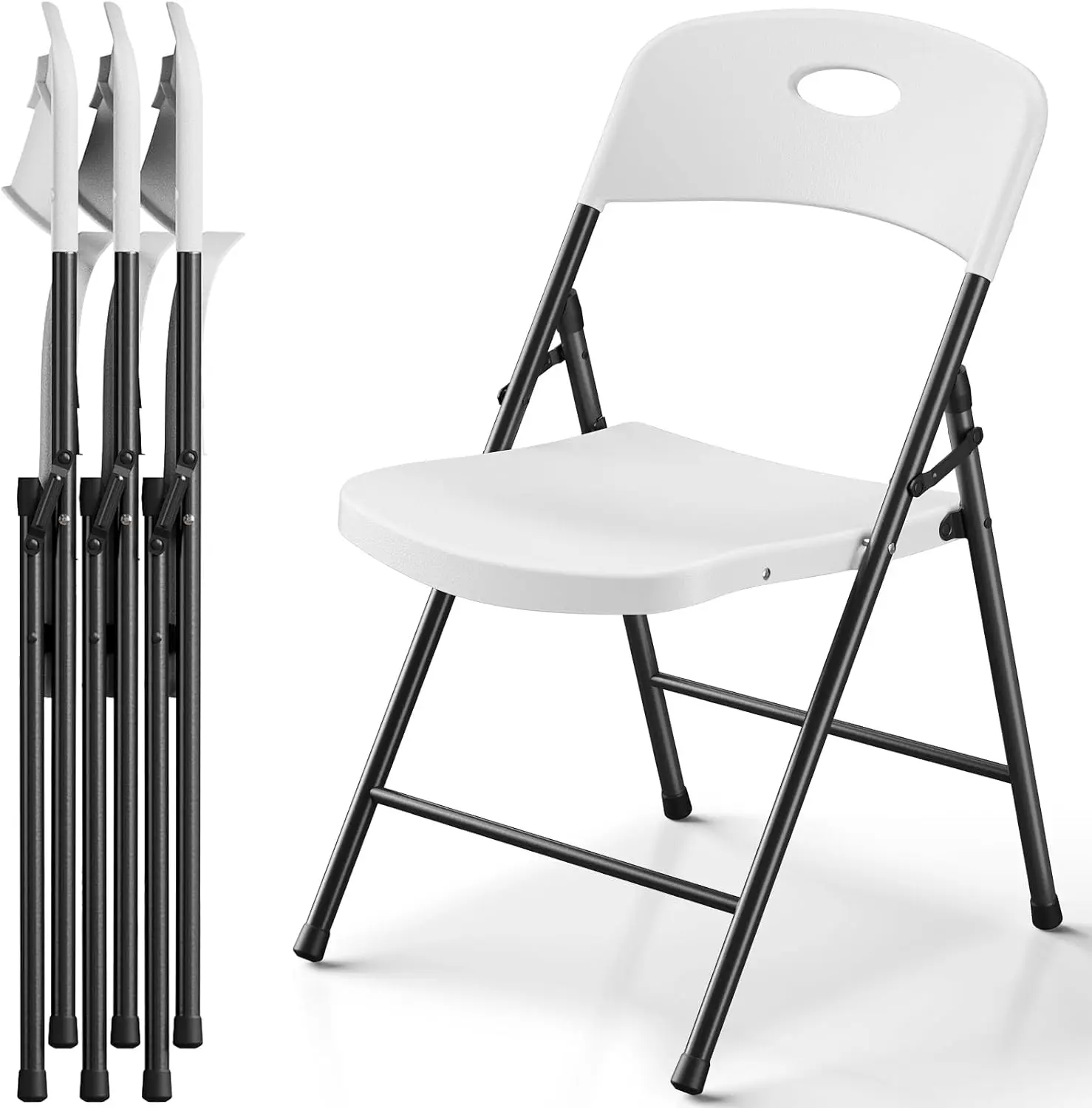 Make Changes Heavy-Duty Plastic Folding Chair, Ergonomic Back, Outdoor White Folding Chairs for Outside Indoor, Portable 350 lbs Capacity Heavy Duty Plastic Metal Foldable Chairs, Stackable & Portable, for Home, Party, Indoor & Outdoor Use