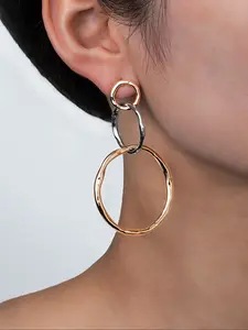 Elegant Geometric Hammered Hoop Earrings Set, High Quality Earrings, & Silver Color Women's Vintage Multi-Layer Fashion Jewelry for Daily Wear