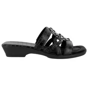 Easy Street Womens Torrid Croc Slide Casual Sandals Casual Low Heel 1-2" - Black