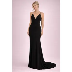 black Lulus spaghetti strap v neck gown, L