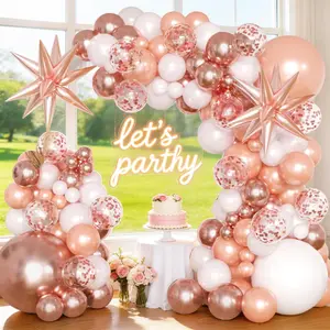 Rose Gold Balloons Arch Kit with Metallic Rose Gold Confetti Balloons for Mothers Day Decorations Shower Bridal Shower Wedding Birthday Party 2026 Graduation Anniversary Decorations