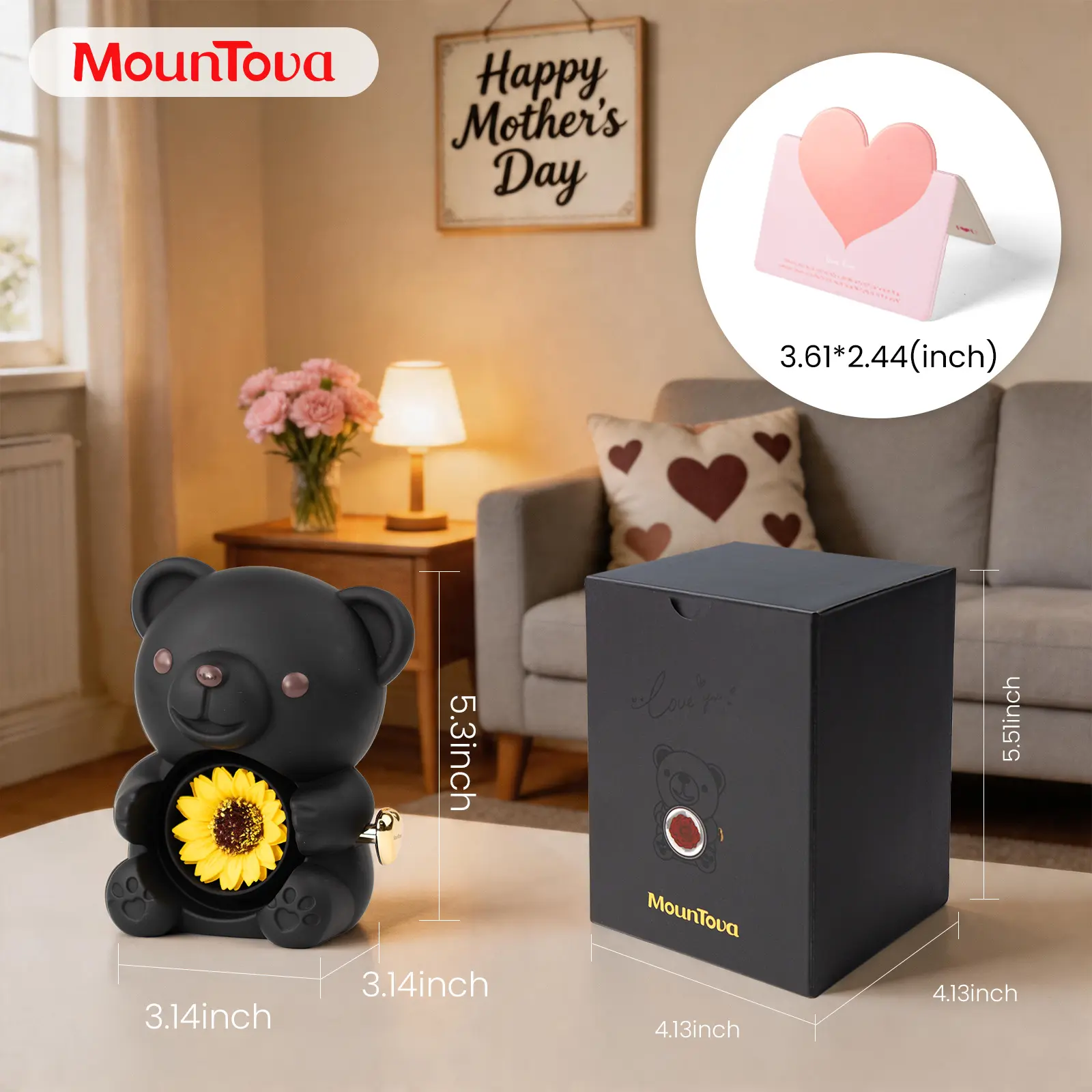Buy 2 Get 1 Free】Mountova Lucky Sunflower Bear Necklace Gift Box