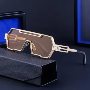 2026 New Arrival Men’s Metal Steampunk Sunglasses – UV400 Protection Irregular Square Big Frame, TikTok Shop Christmas Gift