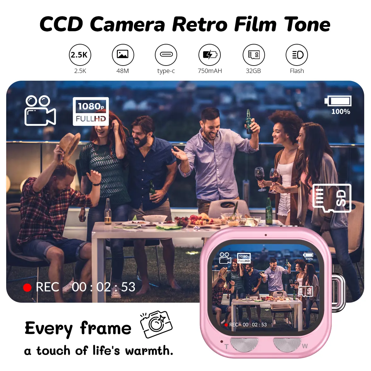 Mini Digital Camera, 1080P Portable Camera for Photography with 32GB SD Card, Y2K Pocket-Size Camera, 1.45" Retro Vlog Camera, Key Card Clip Chain for Teenagers, Adult Beginners, Christmas Birthday Gifts for Boys Girls