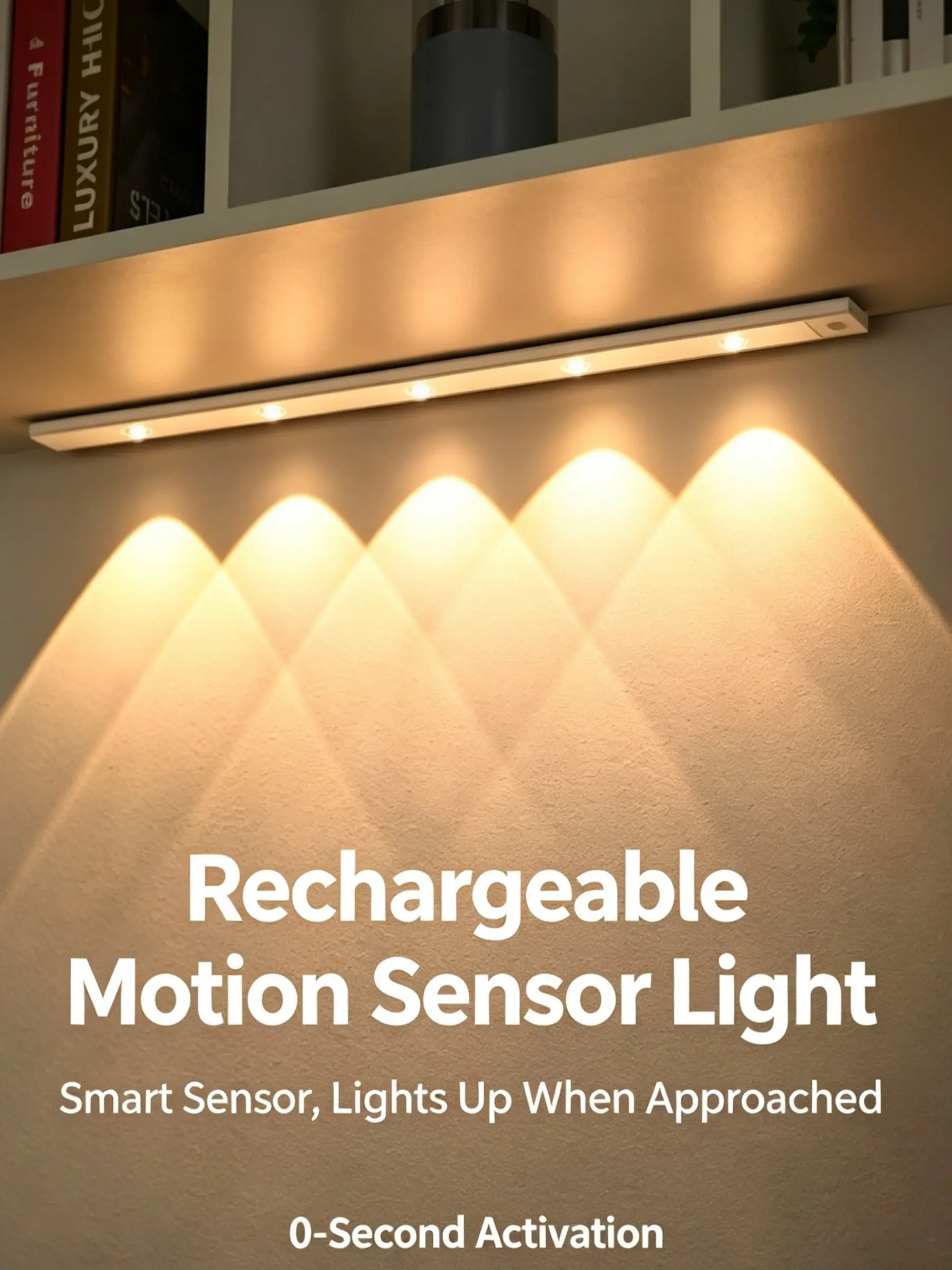 Ultra-Thin LED Motion Sensor Under Cabinet Light, Rechargeable Cat Eye Hillock Light Bar, Magnetic Self-Adhesive Dimmable Closet Light for Wardrobe Kitchen Cupboard