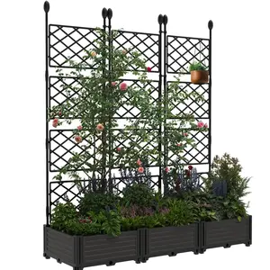 [FLASH SALE] Garvee 3 PCS Raised Garden Bed with Trellis, 48" x 63" Plastic Planter Box for Climbing Plants, Outdoor Vertical Garden with Privacy Screen for Patio, Balcony, Backyard – Sturdy & Lightweight
