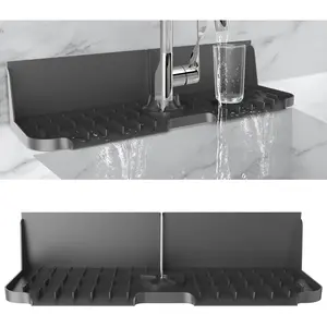 Silicone Kitchen Sink auto Drain Organizer, Kitchen countertop and Sink Splash Guard.Kitchen Sponge Rack and organizing Shelf，Suitable for Cleaning Tools, dispensers, Bottles, Cups (Black)