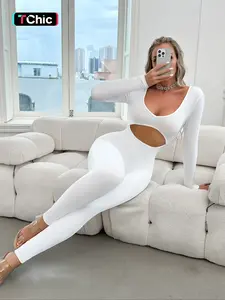 Women's Solid Color  Jumpsuit, Casual Jumpsuits, Casual Comfy Tight-fitting Jumpsuit for Daily Wear, Ladies Clothes for All Seasons