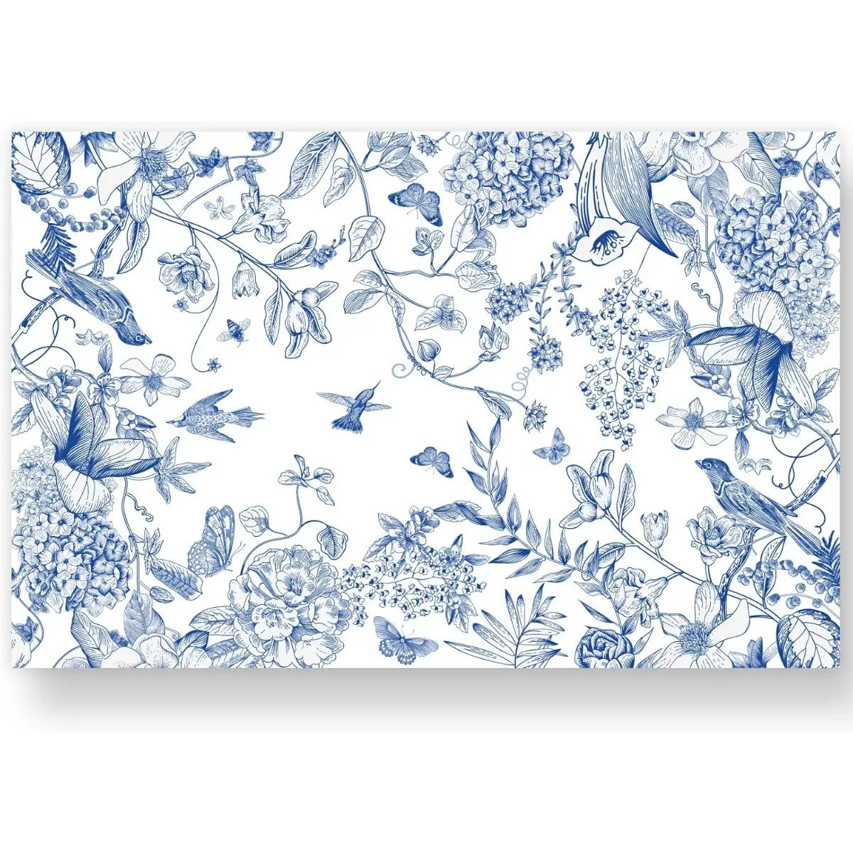50-Pack Good Quality Paper Placemats, 11x17 Inch Rectangle Disposable Vintage Blue White Floral Hydrangea Branches Bird Design Tableware for Dinner Table Setting, Party Supplies, Placemat, Blue And White Floral Place Mats