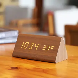 Wooden Digital Alarm Clocks for Bedrooms - Electric Desk Clock with Large Numbers, Loud Alarm for Heavy Sleepers, Adjustable Volume, Dimmer, Snooze, DST, Wood Décor