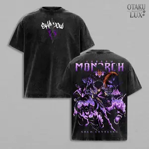 Solo Leveling Sung Jin-Woo Oversize T-Shirt, Heavyweight Vintage Washed Anime Streetwear Tee, Otaku Manga Graphic Design, Y2K Aesthetic Menswear, Shadow Monarch Fan Apparel