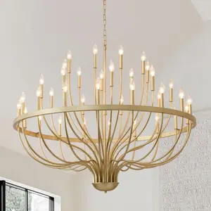 36-Light Candle-Style Farmhouse Modern Gold Chandelier Light Fixture for Dining Room Kitchen
