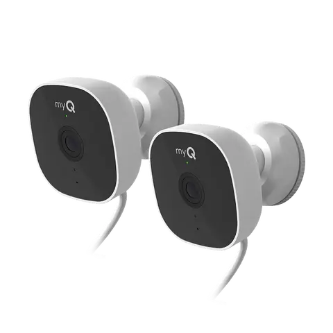 myQ Smart Outdoor Wired Security Camera 2 Pack Bundle – 1080p HD Video, Night Vision, Motion Detection, Wi-Fi, Two-Way Audio, Smartphone Control Lens