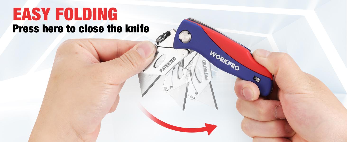 #fathersdaygift WORKPRO Folding Utility Knife, Quick-Change Box Cutter, Blade Storage in Handle with 5 Extra Blades Included #fathersdaygift WORKPRO Folding Utility Knife, Quick-Change Box Cutter, Blade Storage in Handle with 5 Extra Blades Included