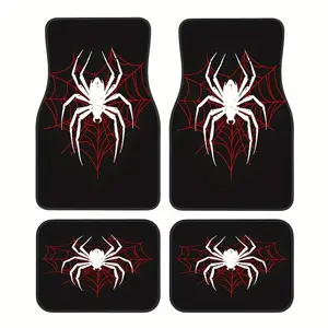4pcs, Heart Spider Web Cool Style Pattern Car Rubber Mats, Universal Non-Slip Carpet, Easy to Clean, Pet-Friendly Interior Accessories, Synthetic Rubber Material, Suitable for Front and Rear Vehicle Use