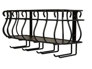 Mango Steam Balcony Wall Mounted Wine Rack Shelf with Stemware Holder - Black - Utensils Stylish