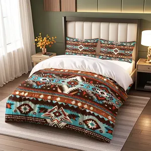 Bohemian Style Printed Quilt Set, Decorative Bedding Set, Soft Breathable Polyester Fiber, Zipper Closure, Includes 1 Quilt Cover and 2 Pillowcases