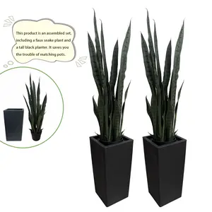 2-Pack Decorative Artificial Snake Plant (Sansevieria) with Tall Black Pots, UV-Resistant Faux Plant for Indoor Home Living Room Office & Outdoor Wedding Decor