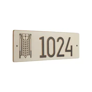 Frank Lloyd Wright Tree of Life Abstract Modern Personalized Address Plaque, Cast Aluminum House Numbers Sign, Red/Gold, Wall Mounted Outdoor Address Sign, Made in USA