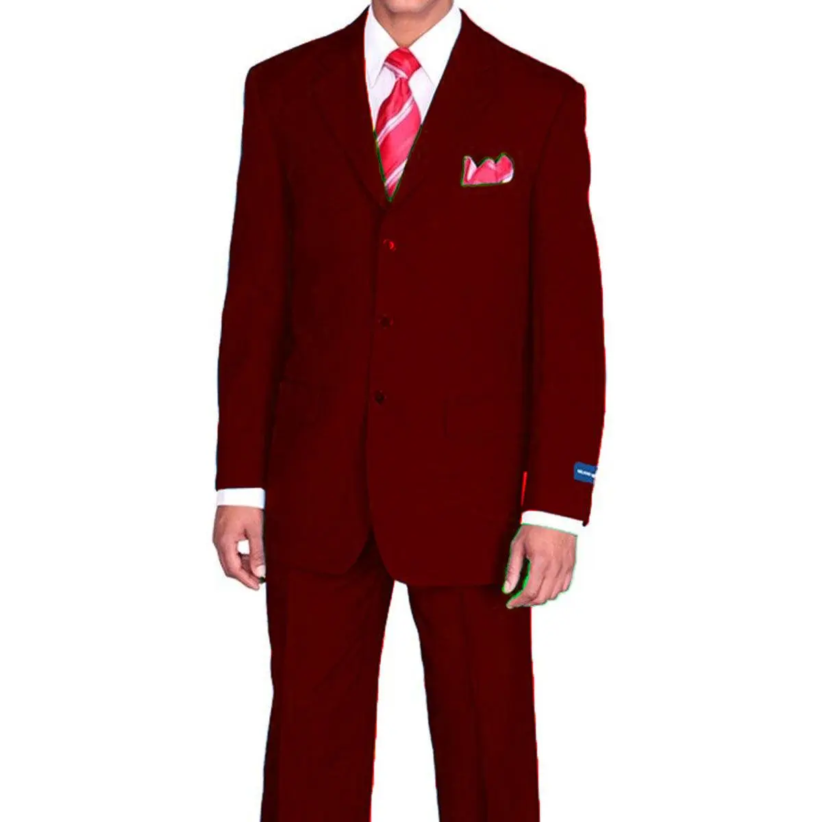 Mens 3 Button Classic Fit Poplin Suit in Burgundy