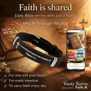 NFC Bible Verse Cross Bracelet, Adjustable Stainless Steel + Silicone Design, 8 Emotion-Themed Options, Unisex Christian Faith Inspirational Wristband, Religious Gift