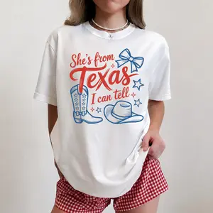 She's from Texas I Can Tell Retro Southern Cowgirl Girl T-Shirt, Southern Aesthetic Texas Pride Apparel, Texas Basketball Team Inspired Tee